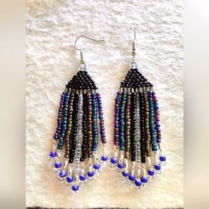 Handmade beaded fringe earrings